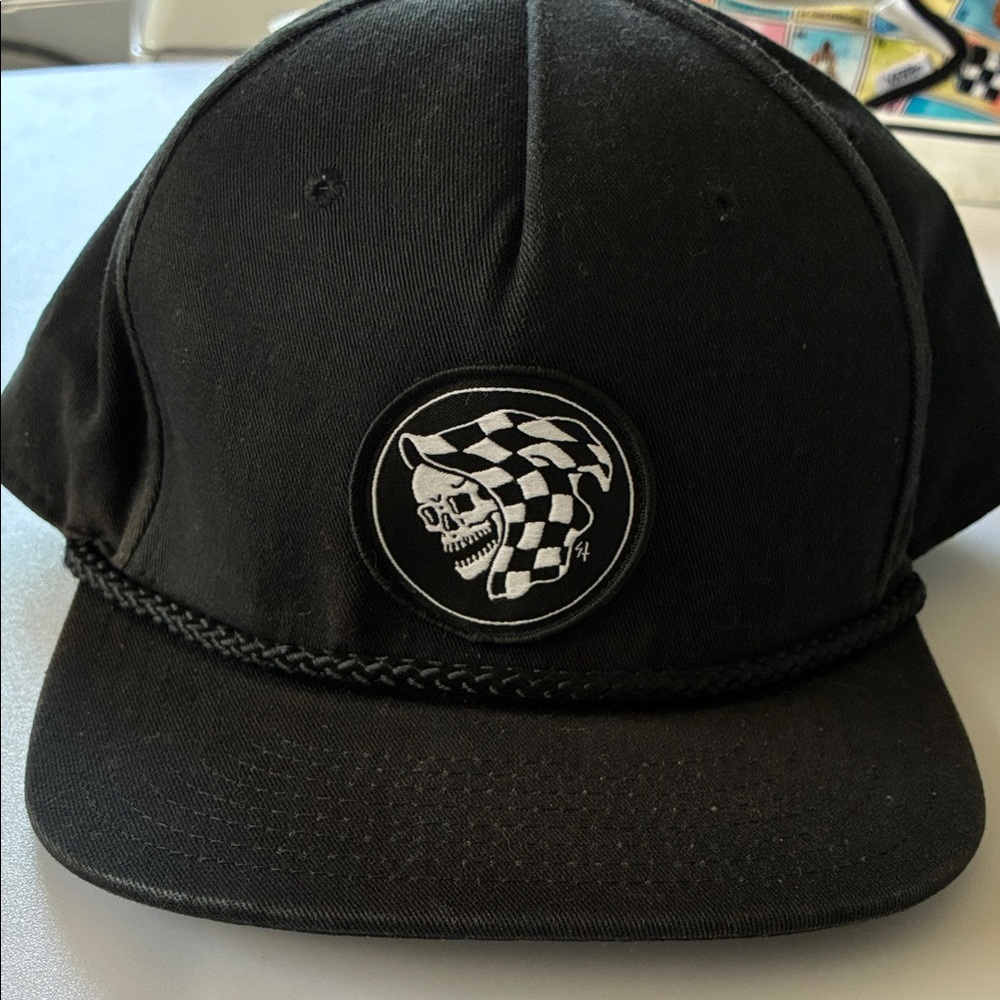 Vans-Grim Reaper Hat Black Checker Faded Skater Adjt SnapBack Rare Death Y2K 90s